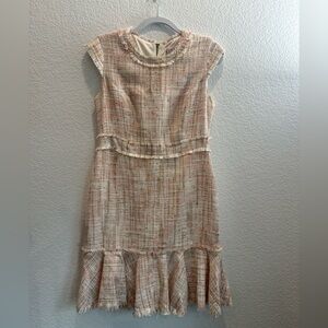 Nanette Lepore Tan Gold Ruffled Tiered Sheath Dress